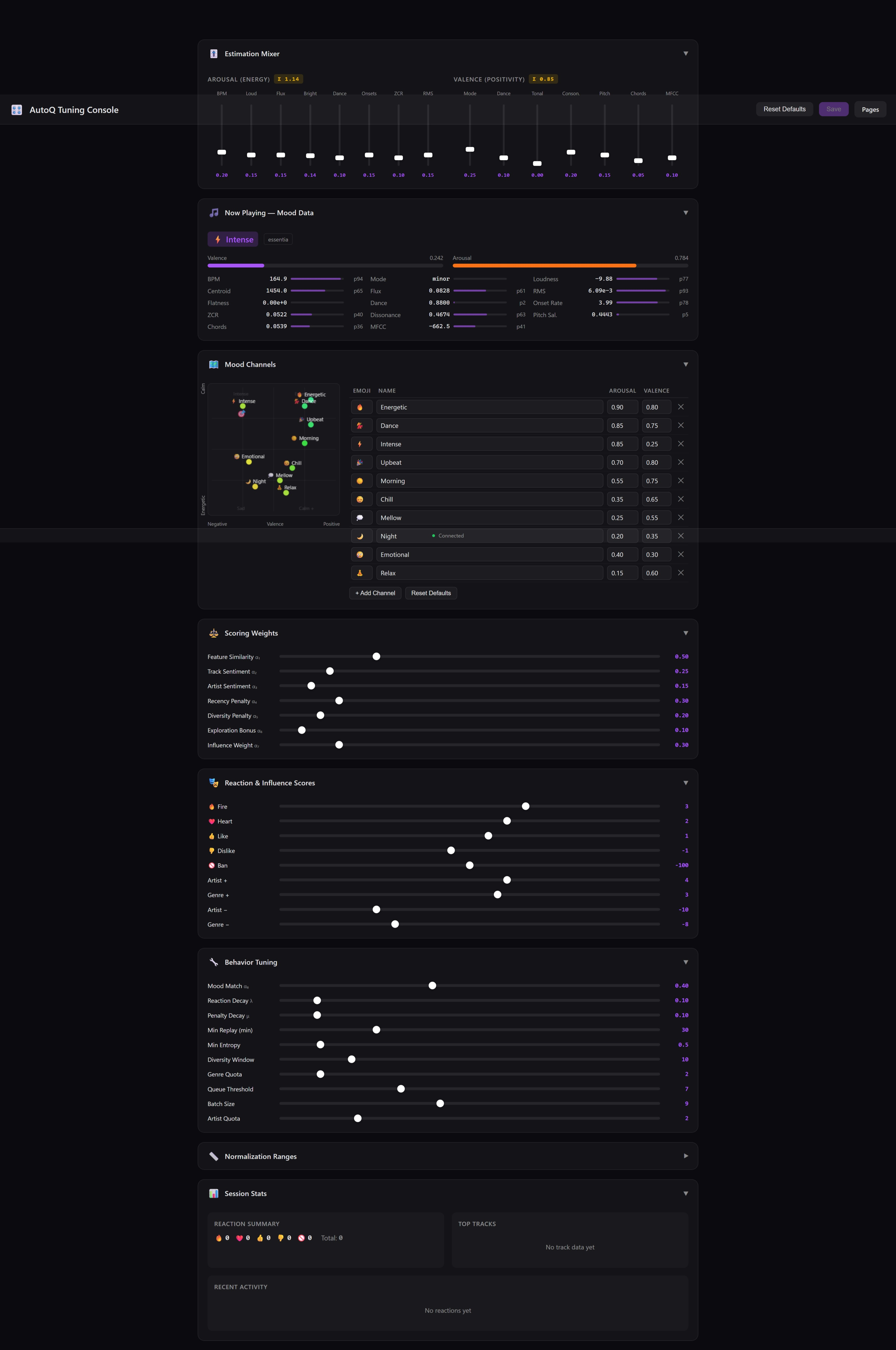 AutoQ Tuning Console - all weights and scores are adjustable