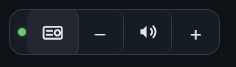 The Fosi S3 control on the MBXHub charm bar — a dot that is green while the device is reachable, the device button, volume down, mute and volume up