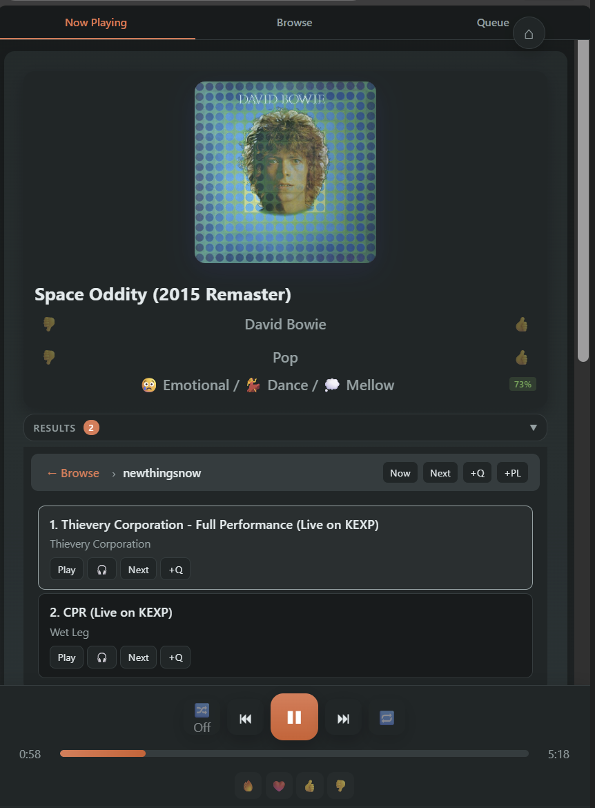 Player Page - Mobile with Browse Results