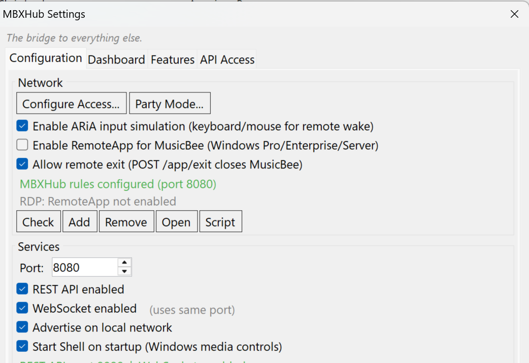 MBXHub Settings - Firewall Configuration